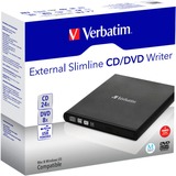 Verbatim Slimline CD/DVD optisk diskdrev DVD-RW Sort, ekstern DVD-brænder Sort, Sort, Vandret, Notebook, DVD-RW, USB 2.0, CD, CD-R, CD-RW, DVD, DVD+R, DVD+R DL, DVD+RW, DVD-R, DVD-R DL, DVD-RAM, DVD-ROM