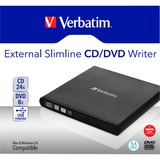 Verbatim Slimline CD/DVD optisk diskdrev DVD-RW Sort, ekstern DVD-brænder Sort, Sort, Vandret, Notebook, DVD-RW, USB 2.0, CD, CD-R, CD-RW, DVD, DVD+R, DVD+R DL, DVD+RW, DVD-R, DVD-R DL, DVD-RAM, DVD-ROM