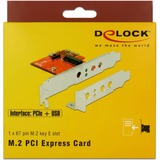 DeLOCK 89889 interface-kort/adapter Intern M.2, Wi-Fi-adapter M.2, 1 x 67 pin M.2 key E, 1 x PCI Express x1, 1 x USB 2.0 Micro-B, 1 x USB 2.0 pin header, Taiwan, Kasse