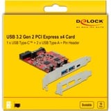 DeLOCK 90492 interface-kort/adapter Intern USB 3.2 Gen 1 (3.1 Gen 1), USB 3.2 Gen 2 (3.1 Gen 2), Interface card PCIe, USB 3.2 Gen 1 (3.1 Gen 1), USB 3.2 Gen 2 (3.1 Gen 2), PCIe 3.0, 10 Gbit/sek., Windows 10, Windows 10 x64, Windows 8.1, Windows 8.1 x64, Kasse