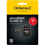 Intenso 32GB MicroSDHC Klasse 10, Hukommelseskort 32 GB, MicroSDHC, Klasse 10, 25 MB/s, Stødresistent, Temperaturbestandigt, Vandtæt, Røntgenbestandig, Sort