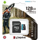 Kingston Canvas Go! Plus 128 GB MicroSD UHS-I Klasse 10, Hukommelseskort Sort, 128 GB, MicroSD, Klasse 10, UHS-I, 170 MB/s, 90 MB/s