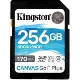 Kingston Canvas Go! Plus 256 GB SD UHS-I Klasse 10, Hukommelseskort Sort, 256 GB, SD, Klasse 10, UHS-I, 170 MB/s, 90 MB/s