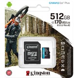 Kingston Canvas Go! Plus 512 GB MicroSD UHS-I Klasse 10, Hukommelseskort Sort, 512 GB, MicroSD, Klasse 10, UHS-I, 170 MB/s, 90 MB/s