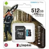 Kingston Canvas Go! Plus 512 GB MicroSD UHS-I Klasse 10, Hukommelseskort Sort, 512 GB, MicroSD, Klasse 10, UHS-I, 170 MB/s, 90 MB/s