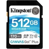 Kingston Canvas Go! Plus 512 GB SD UHS-I Klasse 10, Hukommelseskort Sort, 512 GB, SD, Klasse 10, UHS-I, 170 MB/s, 90 MB/s