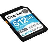 Kingston Canvas Go! Plus 512 GB SD UHS-I Klasse 10, Hukommelseskort Sort, 512 GB, SD, Klasse 10, UHS-I, 170 MB/s, 90 MB/s