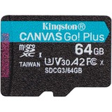 Kingston Canvas Go! Plus 64 GB MicroSD UHS-I Klasse 10, Hukommelseskort Sort, 64 GB, MicroSD, Klasse 10, UHS-I, 170 MB/s, 70 MB/s