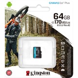 Kingston Canvas Go! Plus 64 GB MicroSD UHS-I Klasse 10, Hukommelseskort Sort, 64 GB, MicroSD, Klasse 10, UHS-I, 170 MB/s, 70 MB/s