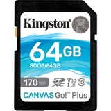 Kingston Canvas Go! Plus 64 GB SD UHS-I Klasse 10, Hukommelseskort Sort, 64 GB, SD, Klasse 10, UHS-I, 170 MB/s, 70 MB/s