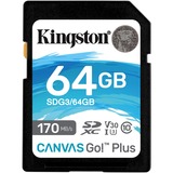 Kingston Canvas Go! Plus 64 GB SD UHS-I Klasse 10, Hukommelseskort Sort, 64 GB, SD, Klasse 10, UHS-I, 170 MB/s, 70 MB/s