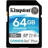 Kingston Canvas Go! Plus 64 GB SD UHS-I Klasse 10, Hukommelseskort Sort, 64 GB, SD, Klasse 10, UHS-I, 170 MB/s, 70 MB/s