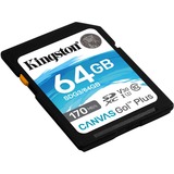 Kingston Canvas Go! Plus 64 GB SD UHS-I Klasse 10, Hukommelseskort Sort, 64 GB, SD, Klasse 10, UHS-I, 170 MB/s, 70 MB/s