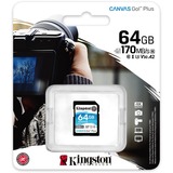 Kingston Canvas Go! Plus 64 GB SD UHS-I Klasse 10, Hukommelseskort Sort, 64 GB, SD, Klasse 10, UHS-I, 170 MB/s, 70 MB/s