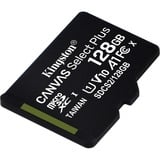 Kingston Canvas Select Plus 128 GB MicroSDXC UHS-I Klasse 10, Hukommelseskort Sort, 128 GB, MicroSDXC, Klasse 10, UHS-I, 100 MB/s, 85 MB/s