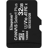 Kingston Canvas Select Plus 32 GB MicroSDHC UHS-I Klasse 10, Hukommelseskort Sort, 32 GB, MicroSDHC, Klasse 10, UHS-I, 100 MB/s, Class 1 (U1)