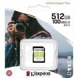 Kingston Canvas Select Plus 512 GB SDXC UHS-I Klasse 10, Hukommelseskort Sort, 512 GB, SDXC, Klasse 10, UHS-I, 100 MB/s, 85 MB/s