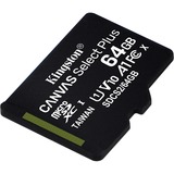 Kingston Canvas Select Plus 64 GB MicroSDXC UHS-I Klasse 10, Hukommelseskort Sort, 64 GB, MicroSDXC, Klasse 10, UHS-I, 100 MB/s, 85 MB/s