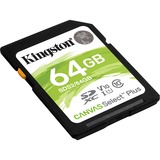 Kingston Canvas Select Plus 64 GB SDXC UHS-I Klasse 10, Hukommelseskort Sort, 64 GB, SDXC, Klasse 10, UHS-I, 100 MB/s, Class 1 (U1)