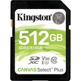 Kingston Canvas Select Plus hukommelseskort 512 GB SDXC UHS-I Klasse 10 Sort, 512 GB, SDXC, Klasse 10, UHS-I, 100 MB/s, 85 MB/s