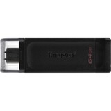 Kingston DataTraveler 70 USB-nøgle 64 GB USB Type-C 3.2 Gen 1 (3.1 Gen 1) Sort, USB-stik Sort, 64 GB, USB Type-C, 3.2 Gen 1 (3.1 Gen 1), Kabel, 7 g, Sort