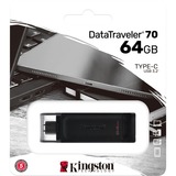 Kingston DataTraveler 70 USB-nøgle 64 GB USB Type-C 3.2 Gen 1 (3.1 Gen 1) Sort, USB-stik Sort, 64 GB, USB Type-C, 3.2 Gen 1 (3.1 Gen 1), Kabel, 7 g, Sort