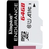 Kingston High Endurance 64 GB MicroSD UHS-I Klasse 10, Hukommelseskort Hvid/Sort, 64 GB, MicroSD, Klasse 10, UHS-I, 95 MB/s, 30 MB/s