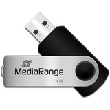 MediaRange MR908 USB-nøgle 8 GB USB Type-A 2.0 Sort, Sølv, USB-stik Sort/Sølv, 8 GB, USB Type-A 2.0, 13 MB/s, Svirvel, Sort, Sølv