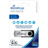 MediaRange MR908 USB-nøgle 8 GB USB Type-A 2.0 Sort, Sølv, USB-stik Sort/Sølv, 8 GB, USB Type-A 2.0, 13 MB/s, Svirvel, Sort, Sølv