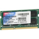 Patriot 4GB DDR3 SODIMM hukommelsesmodul 1 x 4 GB 1333 Mhz 4 GB, 1 x 4 GB, DDR3, 1333 Mhz, 204-pin SO-DIMM