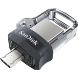 SanDisk Ultra Dual m3.0 USB-nøgle 64 GB USB Type-A / Micro-USB 3.2 Gen 1 (3.1 Gen 1) Sort, Sølv, Transparent, USB-stik 64 GB, USB Type-A / Micro-USB, 3.2 Gen 1 (3.1 Gen 1), Glide, 5,2 g, Sort, Sølv, Transparent