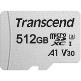 Transcend 300S 512 GB MicroSDXC NAND, Hukommelseskort Sølv, 512 GB, MicroSDXC, NAND, 95 MB/s, 40 MB/s, Class 3 (U3)