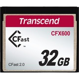 Transcend 32GB CFX600 CFast 2.0 SATA MLC, Hukommelseskort 32 GB, SATA, MLC, 512 MB/s, 160 MB/s, Sort
