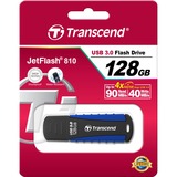 Transcend JetFlash 810 USB-nøgle 128 GB USB Type-A 3.2 Gen 1 (3.1 Gen 1) Sort, Blå, USB-stik Sort/Blå, 128 GB, USB Type-A, 3.2 Gen 1 (3.1 Gen 1), Hætte, 12,9 g, Sort, Blå