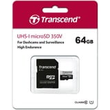 Transcend microSDXC 350V 64GB NAND Klasse 10, Hukommelseskort 64 GB, MicroSDXC, Klasse 10, NAND, 95 MB/s, 45 MB/s