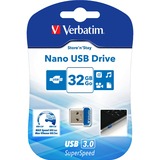 Verbatim Store 'n' Stay Nano USB-nøgle 32 GB USB Type-A 3.2 Gen 1 (3.1 Gen 1) Blå, USB-stik Blå, 32 GB, USB Type-A, 3.2 Gen 1 (3.1 Gen 1), Hætte, 3 g, Blå