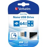 Verbatim Store 'n' Stay Nano USB-nøgle 64 GB USB Type-A 3.2 Gen 1 (3.1 Gen 1) Blå, USB-stik Blå, 64 GB, USB Type-A, 3.2 Gen 1 (3.1 Gen 1), Hætte, 3 g, Blå