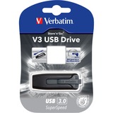 Verbatim V3 USB-nøgle 128 GB USB Type-A 3.2 Gen 1 (3.1 Gen 1) Sort, USB-stik Sort, 128 GB, USB Type-A, 3.2 Gen 1 (3.1 Gen 1), 80 MB/s, Glide, Sort