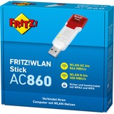 AVM FRITZ!WLAN AC 860, Wi-Fi-adapter Hvid/Rød, FRITZ!WLAN AC 860, Kabel & trådløs, USB, WLAN, Wi-Fi 5 (802.11ac), 866 Mbit/s, Rød, Gennemsigtig