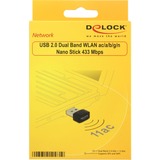 DeLOCK 12461 netværkskort WLAN 433 Mbit/s, Wi-Fi-adapter Sort, Trådløs, USB, WLAN, Wi-Fi 5 (802.11ac), 433 Mbit/s, Sort