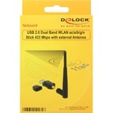 DeLOCK 12462 netværkskort WLAN 433 Mbit/s, Wi-Fi-adapter Sort, Trådløs, USB, WLAN, Wi-Fi 5 (802.11ac), 433 Mbit/s, Sort