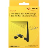 DeLOCK 12462 netværkskort WLAN 433 Mbit/s, Wi-Fi-adapter Sort, Trådløs, USB, WLAN, Wi-Fi 5 (802.11ac), 433 Mbit/s, Sort