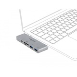 DeLOCK 64078 interface hub USB 3.2 Gen 1 (3.1 Gen 1) Type-C 5000 Mbit/s Grå, Kortlæser Sølv, USB 3.2 Gen 1 (3.1 Gen 1) Type-C, USB 3.2 Gen 1 (3.1 Gen 1) Type-A, USB 3.2 Gen 1 (3.1 Gen 1) Type-C, MicroSD (TransFlash), MicroSDHC, MicroSDXC, SD, SDHC, SDXC, 5000 Mbit/s, Grå, Metal