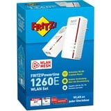 FRITZ! FRITZ!Powerline 1260E WLAN Set, PowerLAN Powerline 1260E WLAN Set, 1200 Mbit/s, IEEE 802.11a, IEEE 802.11b, IEEE 802.11g, IEEE 802.11h, IEEE 802.11i, Type F, Gigabit Ethernet, 10,100,1000 Mbit/s, 10BASE-T, 100BASE-T, 1000BASE-T