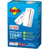 FRITZ! FRITZ!Powerline 1260E WLAN Set, PowerLAN Powerline 1260E WLAN Set, 1200 Mbit/s, IEEE 802.11a, IEEE 802.11b, IEEE 802.11g, IEEE 802.11h, IEEE 802.11i, Type F, Gigabit Ethernet, 10,100,1000 Mbit/s, 10BASE-T, 100BASE-T, 1000BASE-T