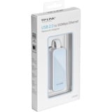 TP-Link UE200 netværkskort Ethernet 100 Mbit/s, Adapter Hvid, Ledningsført, USB, Ethernet, 100 Mbit/s, Blå, Hvid