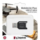 Kingston MobileLite Plus kortlæser USB 3.2 Gen 1 (3.1 Gen 1) Type-A Sort Sort, MicroSD (TransFlash), Sort, USB 3.2 Gen 1 (3.1 Gen 1) Type-A, 36,6 mm, 20 mm, 7,5 mm