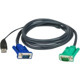 ATEN AT-2L5202U KVM-Kabler, Kabel 1,8 m, VGA, Sort, HDB-15 + USB A, SPHD-15, Hanstik