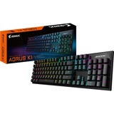 GIGABYTE AORUS K1 tastatur USB Sort, Gaming-tastatur Sort, DE-layout, Røde kirsebær MX, Fuld størrelse (100 %), USB, Mekanisk, RGB LED, Sort