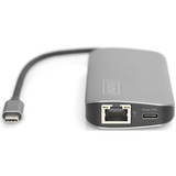 Digitus DA-70884 interface hub USB 3.2 Gen 1 (3.1 Gen 1) Type-C 5 Mbit/s Aluminium, Docking station Sølv, USB 3.2 Gen 1 (3.1 Gen 1) Type-C, HDMI, RJ-45, USB 3.2 Gen 1 (3.1 Gen 1) Type-A, USB 3.2 Gen 1 (3.1 Gen 1) Type-C, MicroSD (TransFlash), SD, 5 Mbit/s, 3840 x 2160 pixel, Aluminium